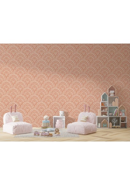 Marsilyan- Pembe Kalp Ikonlu Kız Çocuk Odası Duvar KAĞIDI-5543