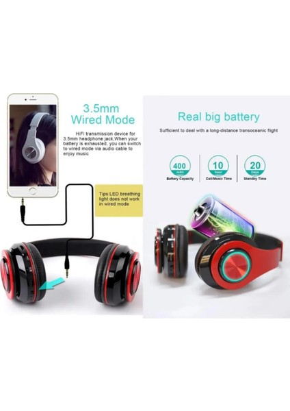 Kulaküstü Bluetooth 5.0 Kulaklık LED Işıklı Mikrofonlu Kablosuz Kulaklık Oyun Müzik Şık Tasarım fiyatları
