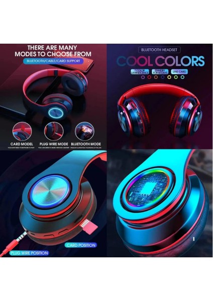 Kulaküstü Bluetooth 5.0 Kulaklık LED Işıklı Mikrofonlu Kablosuz Kulaklık Oyun Müzik Şık Tasarım fırsatları