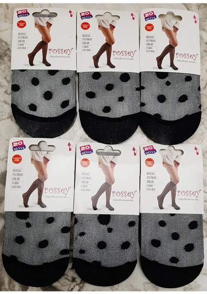 Kadın 20 Den Desenli Pantolon Çorabı 6'lı Paket (Siyah)