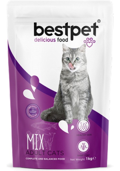 1 Kg X 10 Adet Yetişkin Kediler İçin Mix Tavuk Etli, Kuzu Etli Ve Balıklı Kuru Mama Zrnet