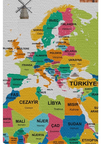 - Duvar Örtüsü / Halısı Bayrak Detaylı Türkçe Güncel Dünya Haritası -3967 fiyatları