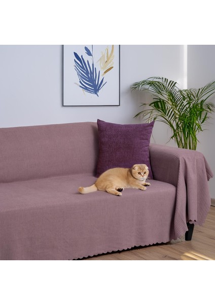 Mikrofiber Şönil Fitilli Minimalist Koltuk Örtüsü -175 x 300 cm Large, Çift Taraflı, Kaymaz, Terletmez Rose