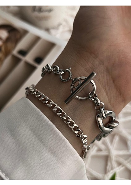 Çelik Zincir Tasarım Kordonlu 30 mt Suya Dayanıklı Kadın Kol Saati+Bileklik Z.10044.S1 modelleri