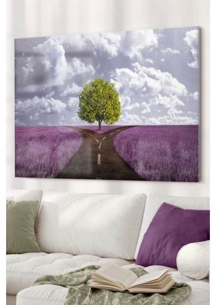 Yeşil Ağaç ve Ayrılan Yol | Doğa Temalı Cam Tablo | 50 x 70 cm