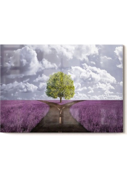 Yeşil Ağaç ve Ayrılan Yol | Doğa Temalı Cam Tablo | 50 x 70 cm fırsatları