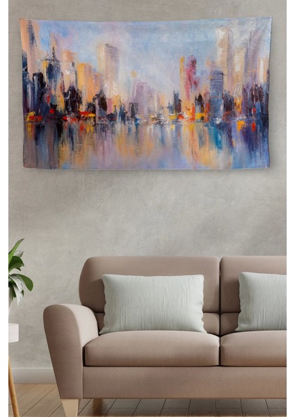 - Duvar Örtüsü Şehrin Gökdelenleri Yağlıboya Görünümlü Kanvas Duvar HALISI-4027