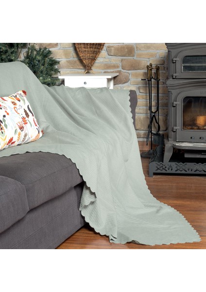 Mikrofiber Şönil Fitilli Minimalist Koltuk Örtüsü -175 x 300 cm Large, Çift Taraflı, Kaymaz, Terletmez A.gri