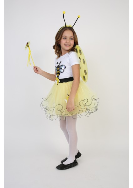 Kız Çocuk Arı Kostümü Arı Tişört Arı Etek Arı Taç Kanat Takım 23 Nisan 29 Ekim Gösteri Kıyafeti modelleri