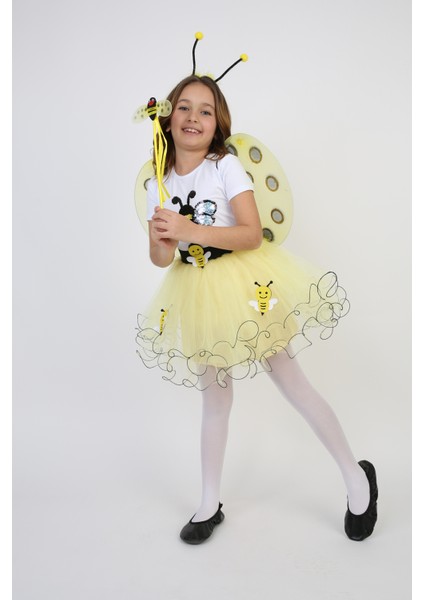 Kız Çocuk Arı Kostümü Arı Tişört Arı Etek Arı Taç Kanat Takım 23 Nisan 29 Ekim Gösteri Kıyafeti indirimleri