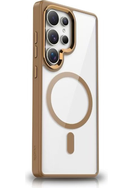 Samsung Galaxy S25 Ultra Kılıf Renkli Kenarlı Arkası Şeffaf Magsafeli Krom Magsafe Kapak