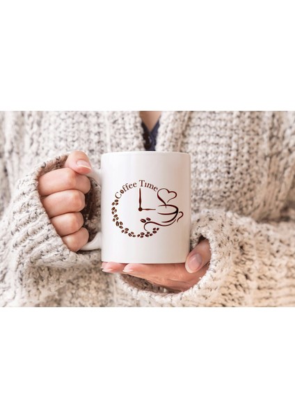 Cooffe Kahve Time Baskılı Hediyelik Porselen Kupa Bardak