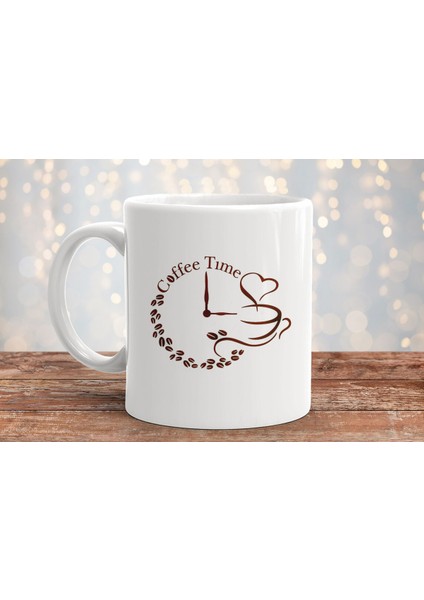 Cooffe Kahve Time Baskılı Hediyelik Porselen Kupa Bardak