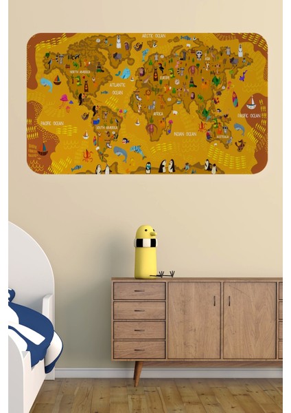 - Eğitici Dünya Haritası Dünya Atlası Çocuk ve Bebek Odası Duvar STICKER-60X105-3781
