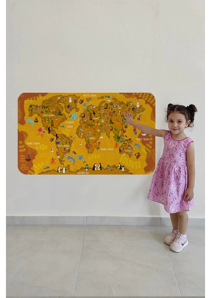 - Eğitici Dünya Haritası Dünya Atlası Çocuk ve Bebek Odası Duvar STICKER-60X105-3781