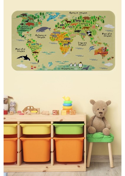 - Eğitici Dünya Haritası Dünya Atlası Çocuk ve Bebek Odası Duvar STICKER-60X105-3772