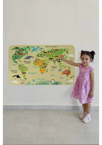- Eğitici Dünya Haritası Dünya Atlası Çocuk ve Bebek Odası Duvar STICKER-60X105-3772