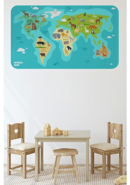 - Eğitici Dünya Haritası Dünya Atlası Çocuk ve Bebek Odası Duvar STICKER-60X105-3784