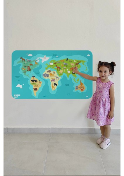 - Eğitici Dünya Haritası Dünya Atlası Çocuk ve Bebek Odası Duvar STICKER-60X105-3784