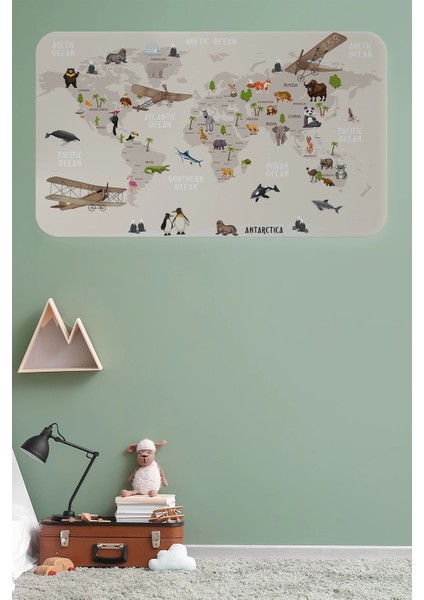 - Eğitici Dünya Haritası Dünya Atlası Çocuk ve Bebek Odası Duvar STICKER-60X105-3797