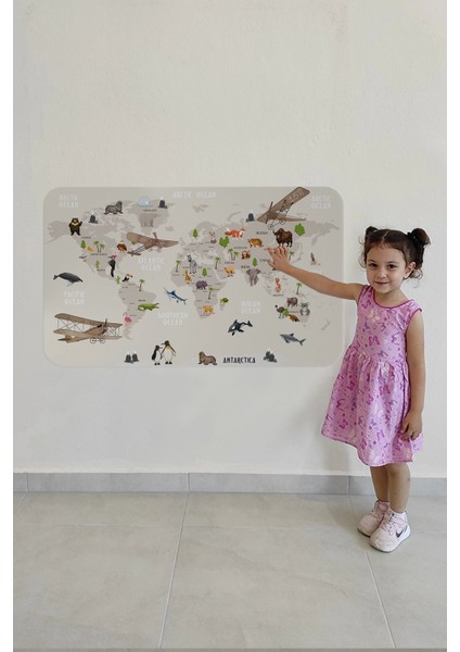 - Eğitici Dünya Haritası Dünya Atlası Çocuk ve Bebek Odası Duvar STICKER-60X105-3797