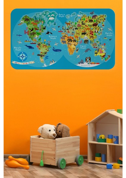 - Eğitici Dünya Haritası Dünya Atlası Çocuk ve Bebek Odası Duvar STICKER -60X105-3805