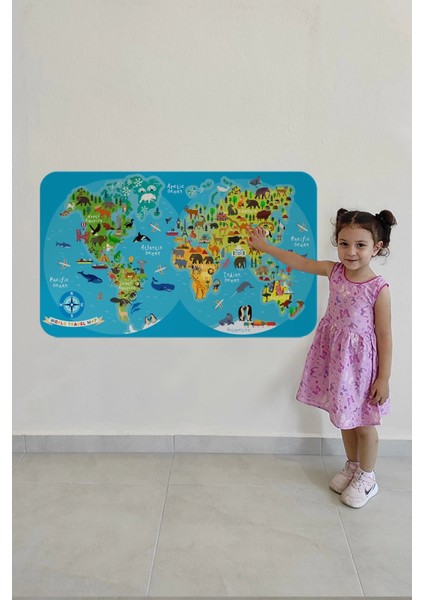- Eğitici Dünya Haritası Dünya Atlası Çocuk ve Bebek Odası Duvar STICKER -60X105-3805