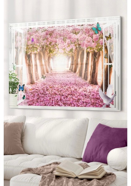 Pembe Ağaçlı Yol | Doğa Temalı Cam Tablo | 50 x 70 cm