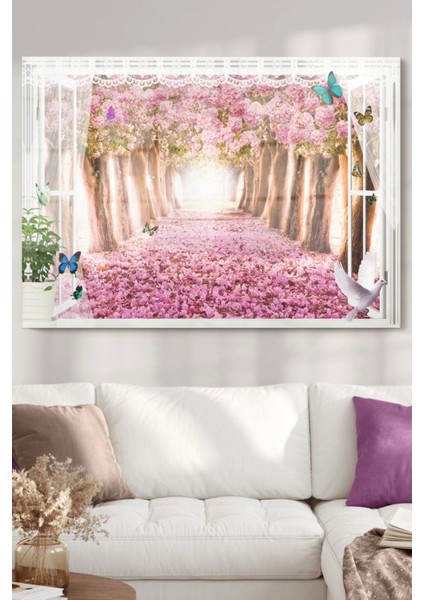 Pembe Ağaçlı Yol | Doğa Temalı Cam Tablo | 50 x 70 cm fiyatları
