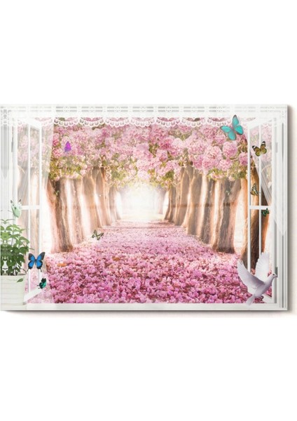 Pembe Ağaçlı Yol | Doğa Temalı Cam Tablo | 50 x 70 cm fırsatları