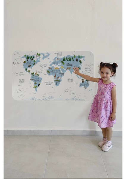 - Eğitici Dünya Haritası Dünya Atlası Çocuk ve Bebek Odası Duvar STICKER -60X105-3815