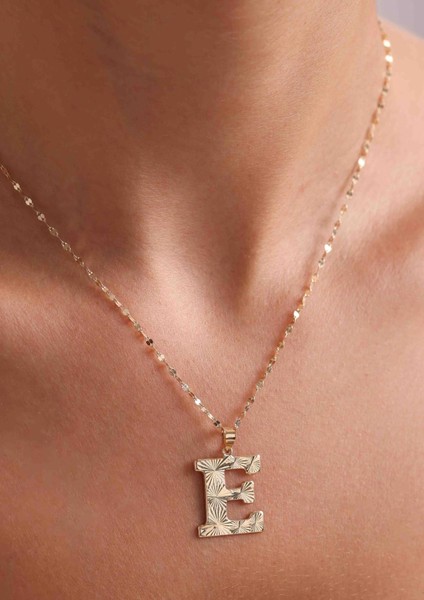 14 Ayar Altın E Harf Füzyon Kolye