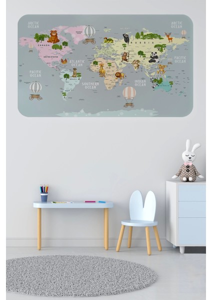 - Eğitici Dünya Haritası Dünya Atlası Çocuk ve Bebek Odası Duvar STICKER -60X105-3816