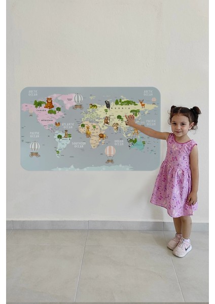 - Eğitici Dünya Haritası Dünya Atlası Çocuk ve Bebek Odası Duvar STICKER -60X105-3816