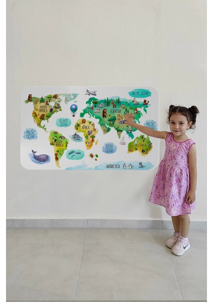 - Eğitici Dünya Haritası Dünya Atlası Çocuk ve Bebek Odası Duvar STICKER -60X105-3807