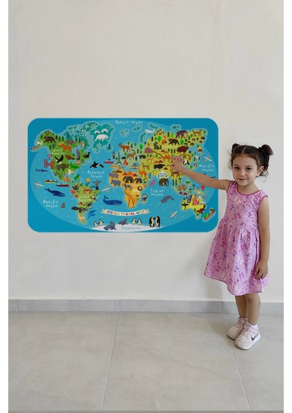 - Eğitici Dünya Haritası Dünya Atlası Çocuk ve Bebek Odası Duvar STICKER -60X105-3808