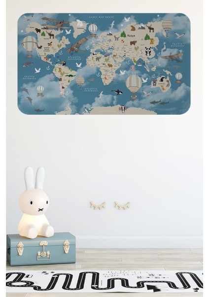 - Eğitici Dünya Haritası Dünya Atlası Çocuk ve Bebek Odası Duvar STICKER -60X105-3827