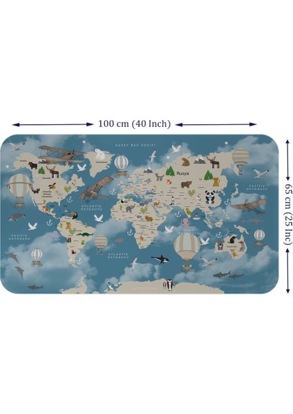 - Eğitici Dünya Haritası Dünya Atlası Çocuk ve Bebek Odası Duvar STICKER -60X105-3827