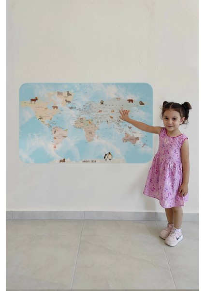 - Eğitici Dünya Haritası Dünya Atlası Çocuk ve Bebek Odası Duvar STICKER -60X105-3827