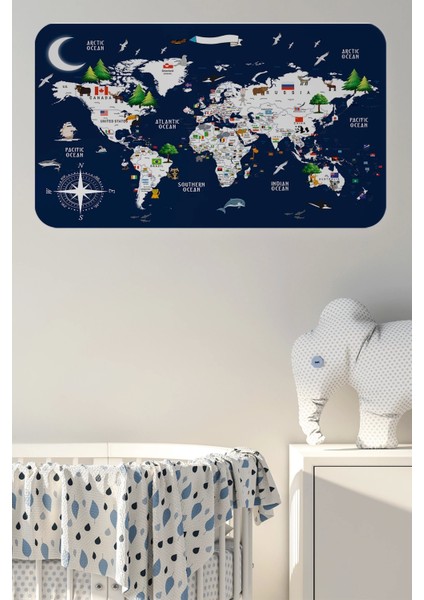 - Eğitici ve Bayraklı Dünya Haritası Dünya Atlası Çocuk ve Bebek Odası Duvar STICKER-60X105-3819
