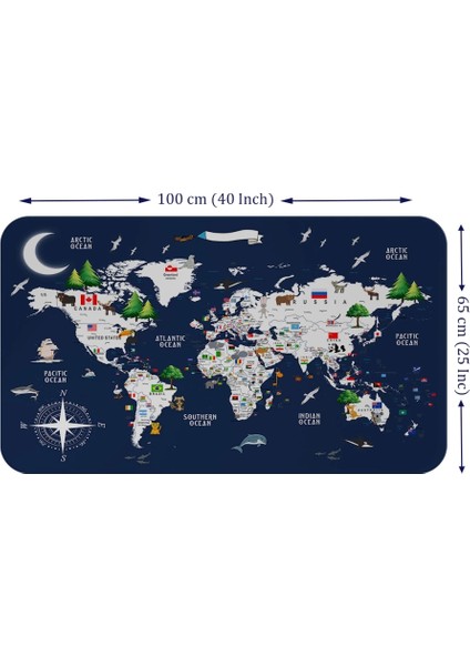 - Eğitici ve Bayraklı Dünya Haritası Dünya Atlası Çocuk ve Bebek Odası Duvar STICKER-60X105-3819