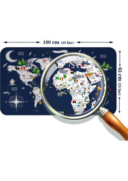 - Eğitici ve Bayraklı Dünya Haritası Dünya Atlası Çocuk ve Bebek Odası Duvar STICKER-60X105-3819