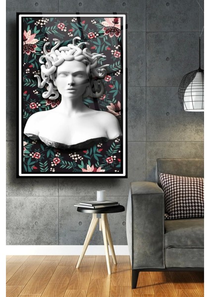 Çiçekli Medusa Cam Tablo,duvar Dekarasyon Ürünleri