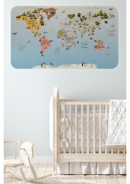 - Eğitici Dünya Haritası Dünya Atlası Çocuk ve Bebek Odası Duvar STICKER -60X105-3824