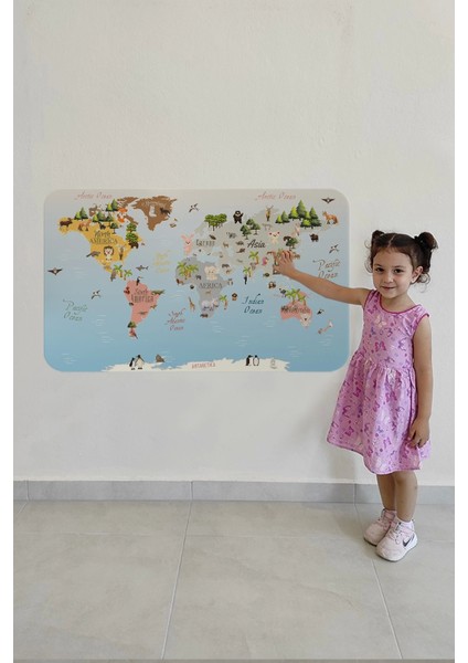 - Eğitici Dünya Haritası Dünya Atlası Çocuk ve Bebek Odası Duvar STICKER -60X105-3824