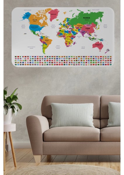 - Ülke Bayrak Lı Eğitici Başkent Detaylı Atlası Dünya Haritası Duvar STICKER -60X105-3833