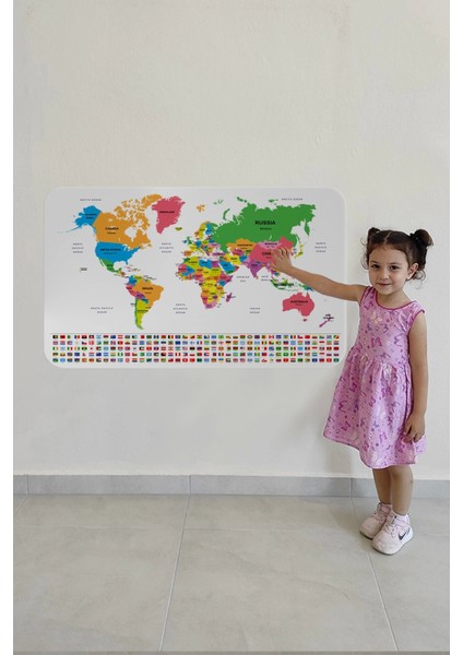 - Ülke Bayrak Lı Eğitici Başkent Detaylı Atlası Dünya Haritası Duvar STICKER -60X105-3833