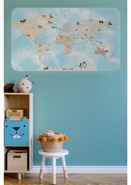 - Eğitici Dünya Haritası Dünya Atlası Çocuk ve Bebek Odası Duvar STICKER -60X105-3828