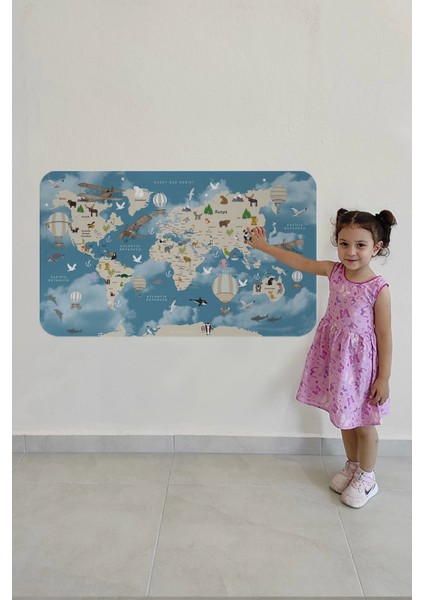 - Eğitici Dünya Haritası Dünya Atlası Çocuk ve Bebek Odası Duvar STICKER -60X105-3828