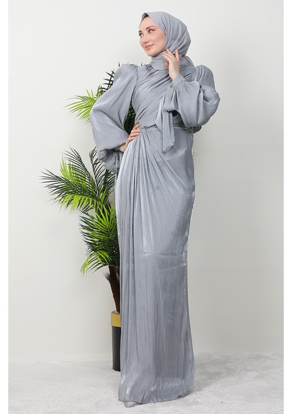 Idil Tesettür Abiye Gri